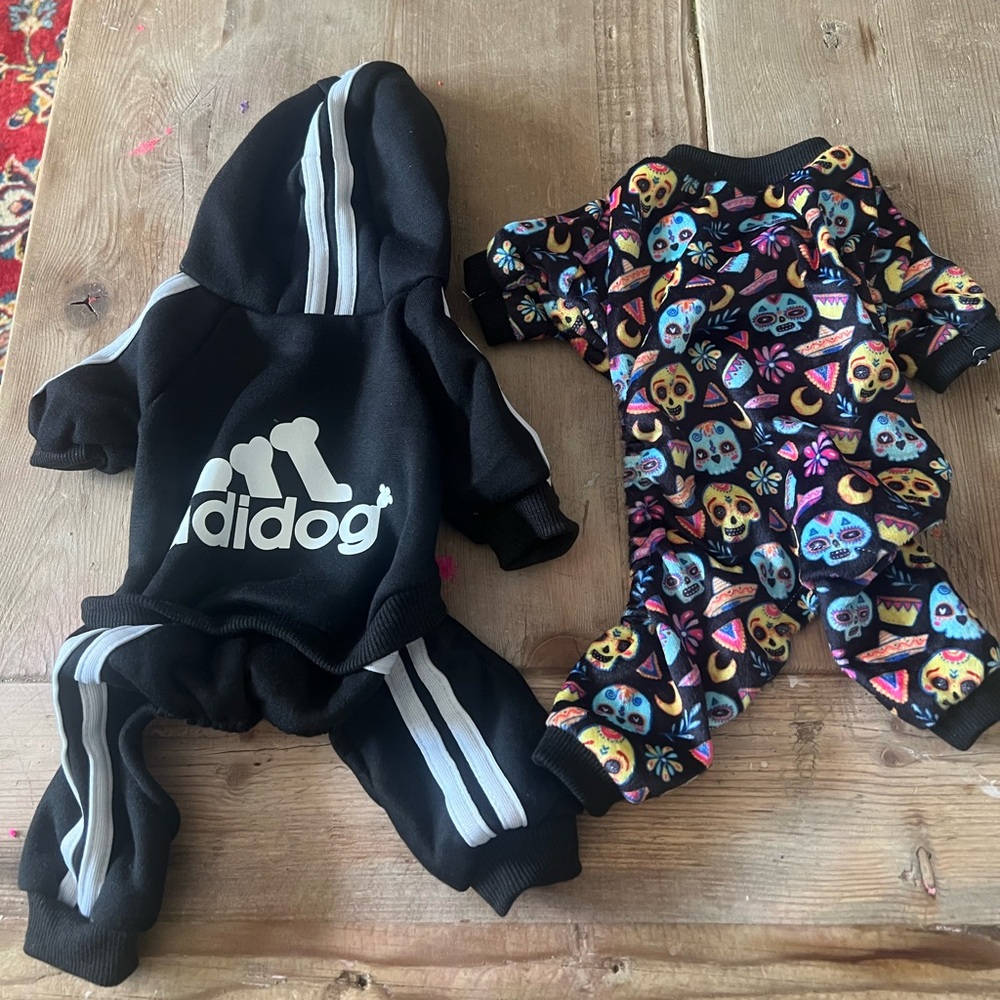 Black and Multicolor pet dogs One Piece Set bundle two outfits